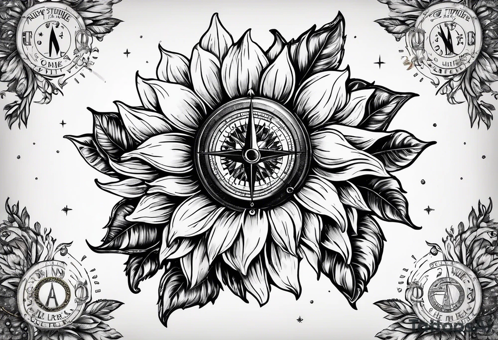 Sunflower and a compass, with the words "To Thine Own Self Be True" tattoo idea