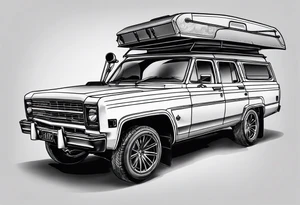 Car with a rooftent and add a citation in aboriginal Australian words in reference of the time. tattoo idea
