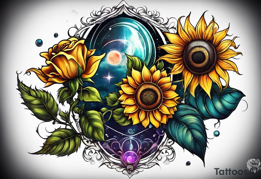 flower rose , sunflower, alien tattoo idea