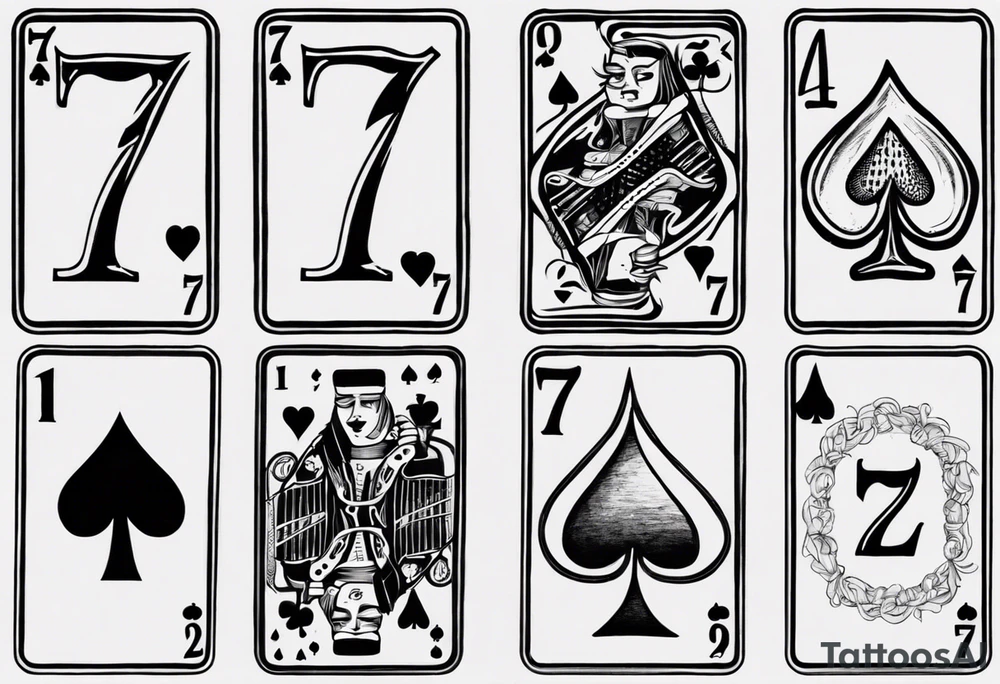 Number 7 and number 2 poker card, most outward facing card has a small grave on it tattoo idea