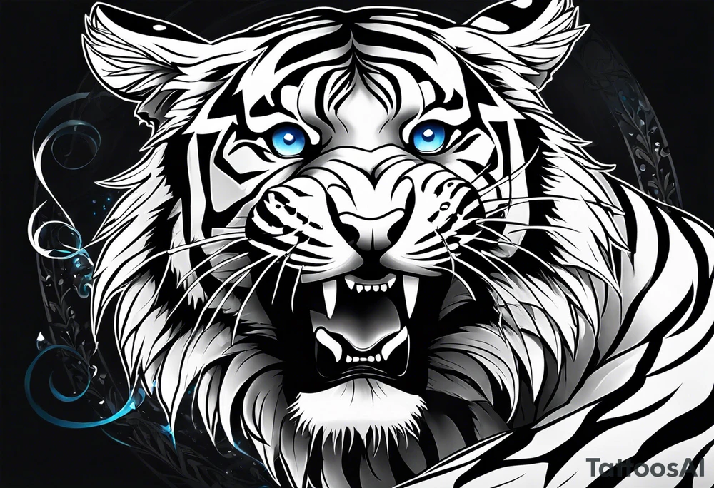 Tiger with blue eyes that turns into snake tattoo idea Tiger with blue eyes that turns into snake tattoo idea