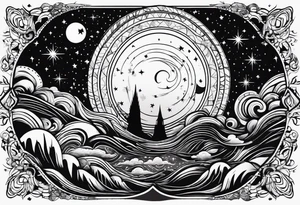 4 black figures looking up at the night sky tattoo idea