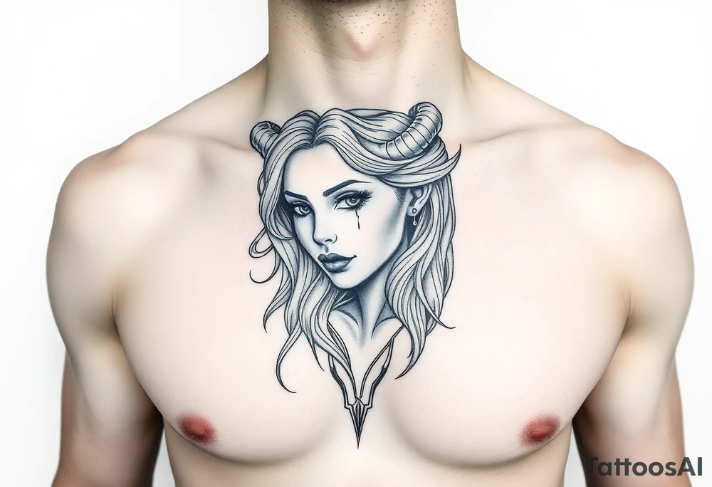Feminine Tattoo with horns just barley touching collarbone tattoo idea