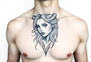 Feminine Tattoo with horns just barley touching collarbone tattoo idea