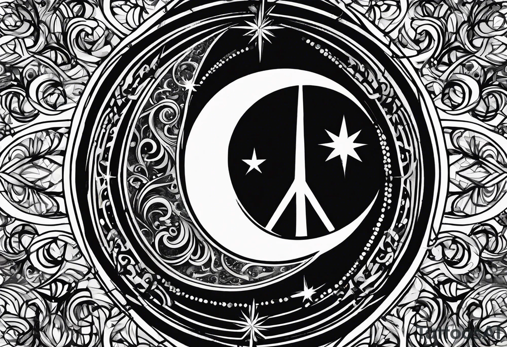 Crescent moon symbol, freedom symbol,  peace symbol, atheist symbol all combined into one abstract tattoo idea