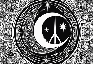 Crescent moon symbol, freedom symbol,  peace symbol, atheist symbol all combined into one abstract tattoo idea