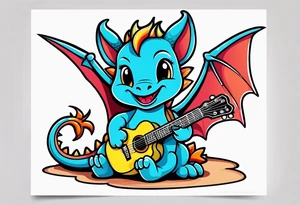 cute baby dragon with guitar tattoo idea