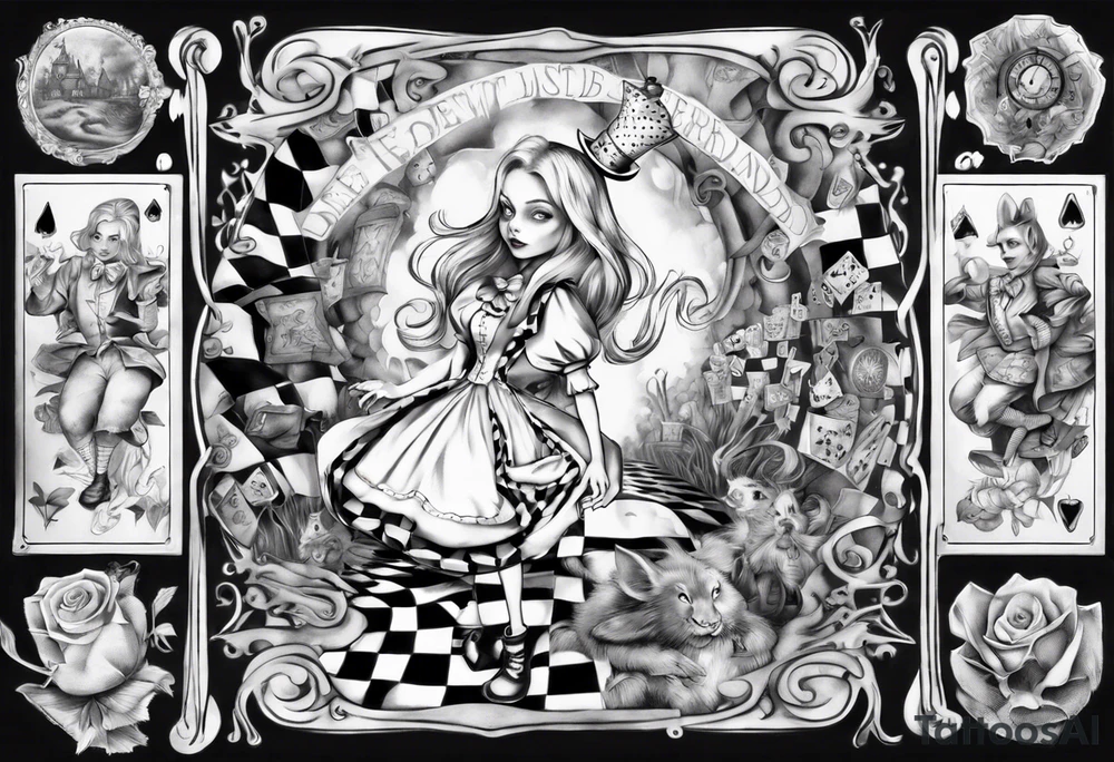 Alice in wonderland mural, "Alice, Don't Get Lost In Wonderland" tattoo idea