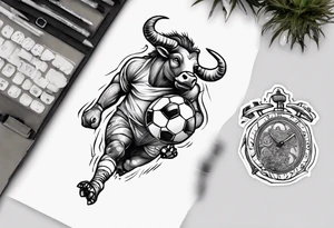 J'aimerai un taureau, et une horloge avec dedans mon chiffre 23, et à côté J'aimerai que tu rajoute une petite touche sur le football, tattoo idea