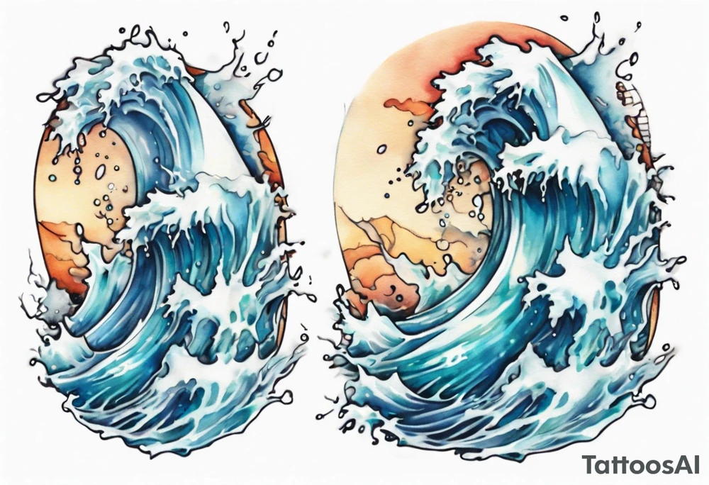 a glass statue standing in crashing waves tattoo idea