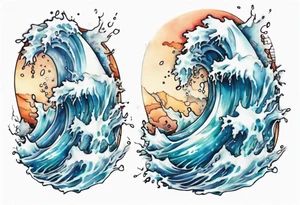 a glass statue standing in crashing waves tattoo idea