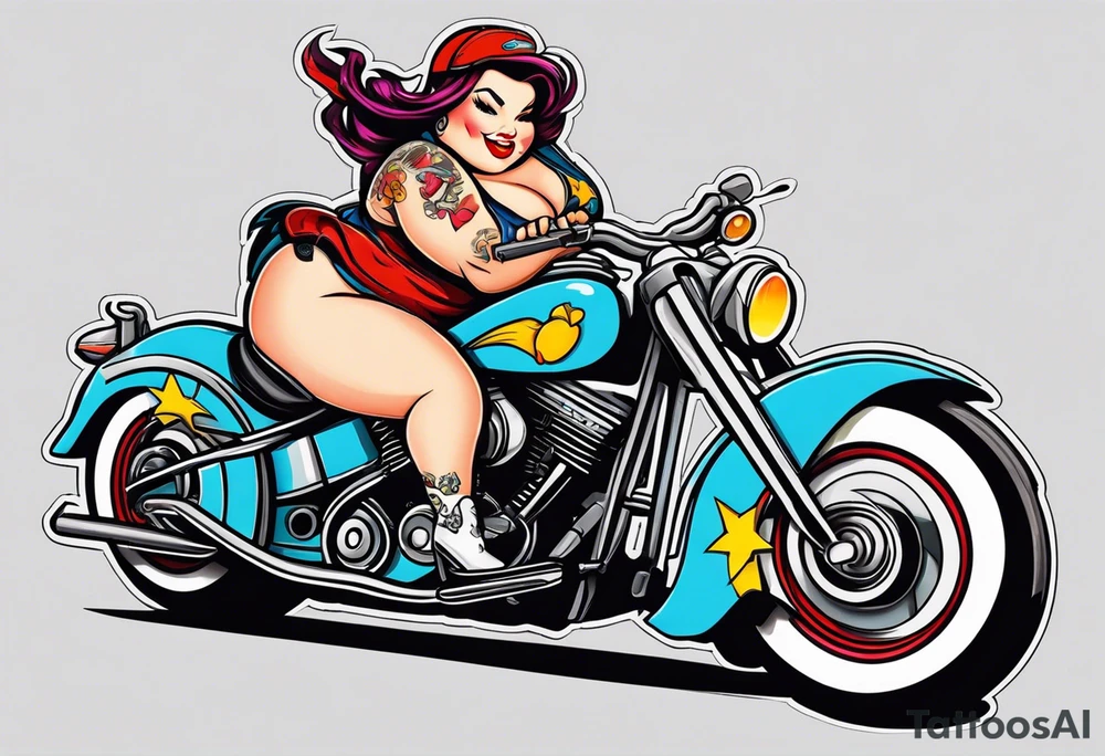 Chubby biker pin up tattoo idea