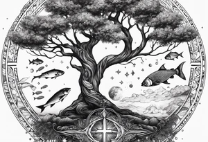 tree of life, pices fish, galaxy, cross tattoo idea
