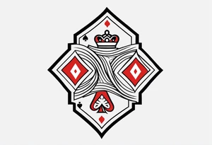 one combined tatto in minimalistic style with icon style three king of spades and icon style one queen of hearts. extreme minimalstic and few lines. much more minimalistic and fewer lines tattoo idea