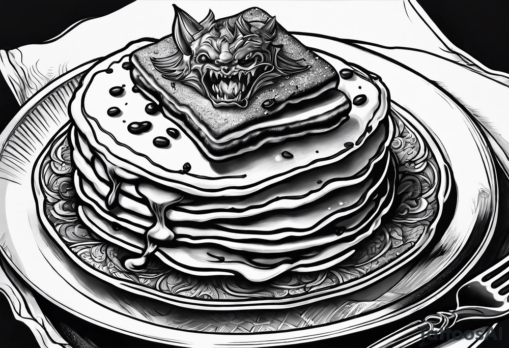 devil eating pancakes tattoo idea