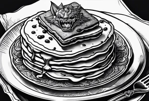 devil eating pancakes tattoo idea
