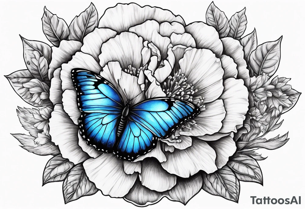 Blue butterfly moon carnation tattoo idea