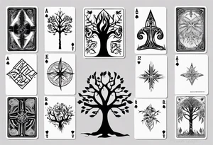 White Tree of Gondor, Geometric symbols, Viking cross, playing cards, flowers, lord of the rings, Native American headdress tattoo idea