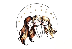 3 petites filles ( une brune et deux blondes)
sous un arc en ciel pas fini tattoo idea