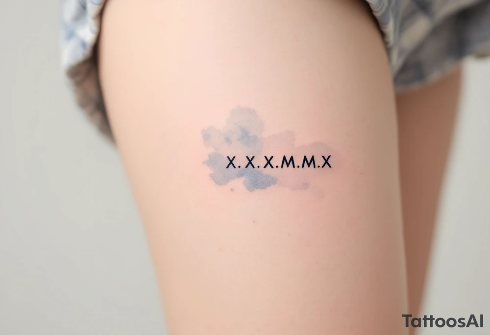 Soft black X.X.MMX inscribed along the spine, with a faded watercolor background in muted blue-gray. tattoo idea