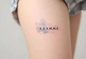 Soft black X.X.MMX inscribed along the spine, with a faded watercolor background in muted blue-gray. tattoo idea