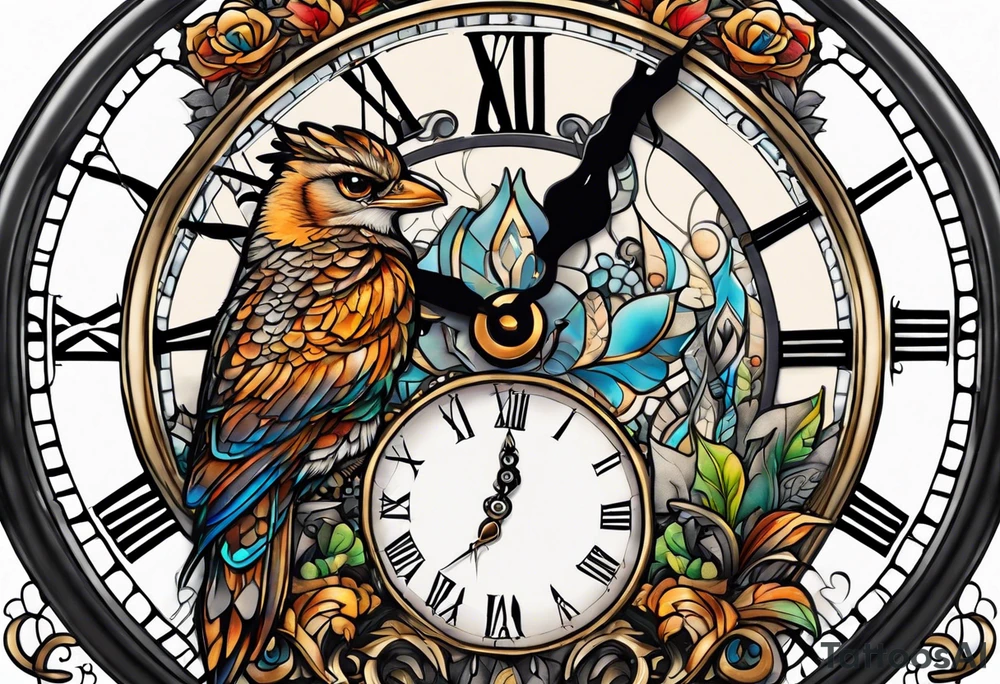 fantasy animal, clock tattoo idea