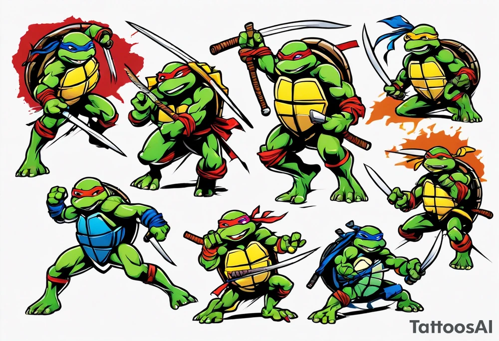teenage mutant ninja turtles fighting scene tattoo idea