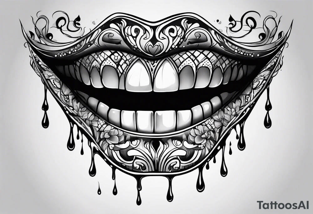 sexy open mouth dripping tattoo idea