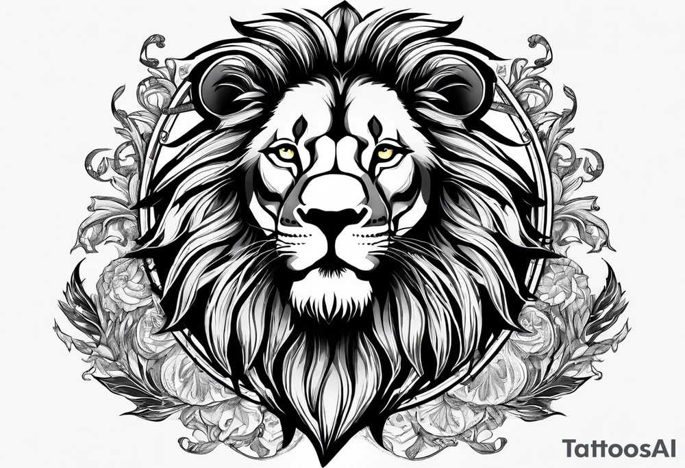Lion avec des ailes brûlés avec un signe ouroboros tattoo idea