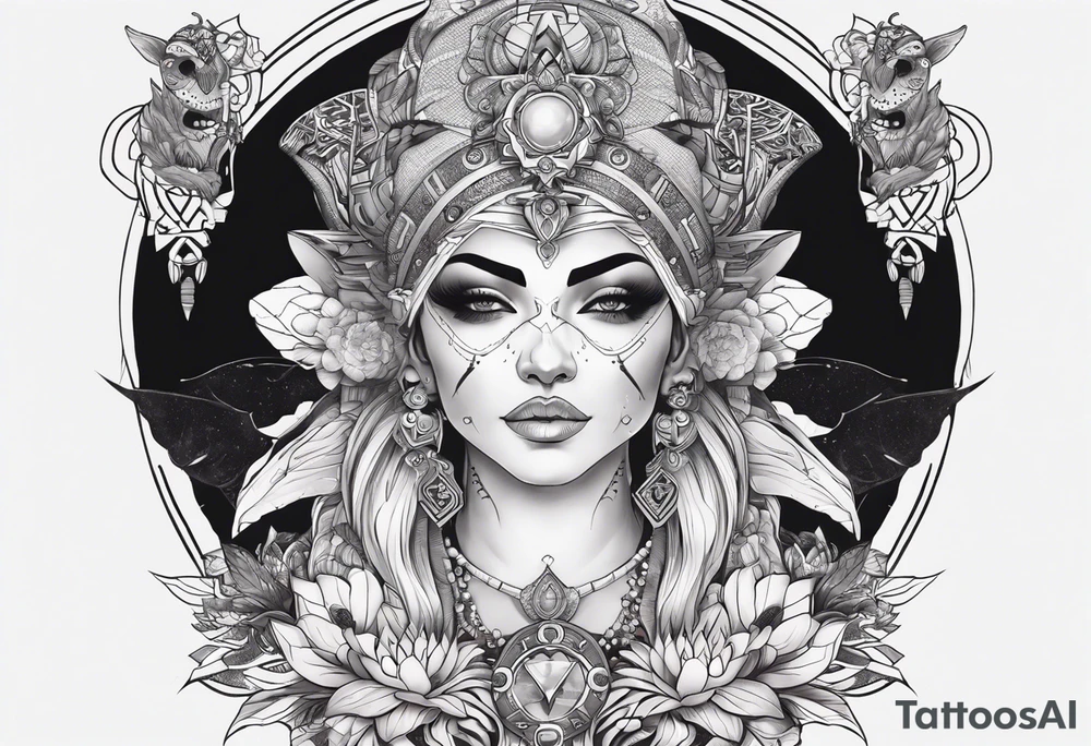 kali ma, alien goddess, valkrye, aries, pirate, divine feminine, zenza resonance, pachamama, lotus azul, blank panther, eagle, skull, 5D, nueva gaya, dna 12 tattoo idea