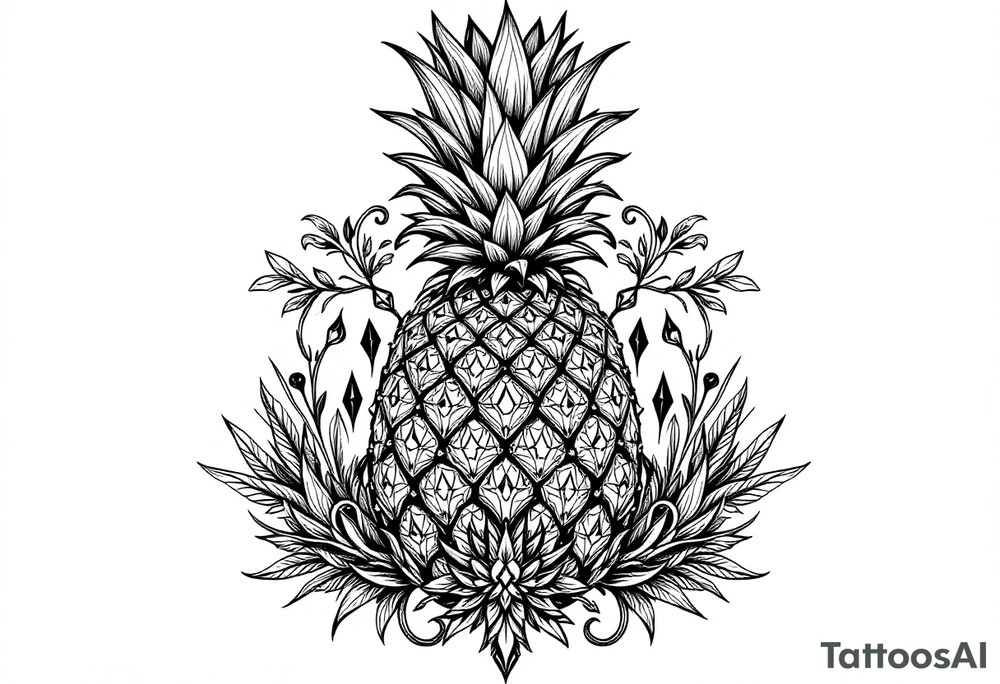 pineapple with diamonds and magestic, crown, vagina, anus, pubic tattoo idea