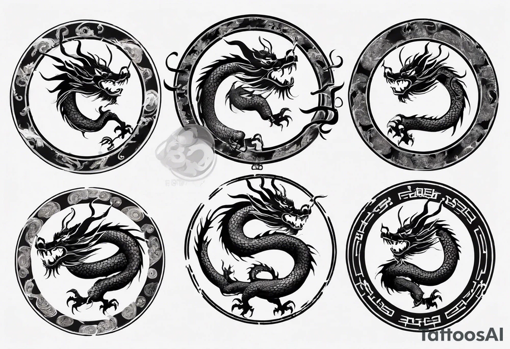 Chinese dragon in a circular shape with "02.03" written on its skin tattoo idea