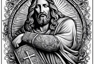 jesus leg tattoo with a cross and bible verse tattoo idea