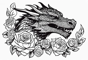 Drogon's face amongst roses and ivy tattoo idea