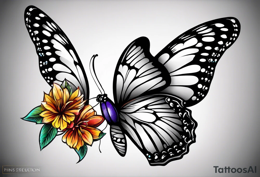 5. Butterfly: “A vibrant butterfly with colorful wings, resting on a flower, showcasing transformation and beauty.” tattoo idea