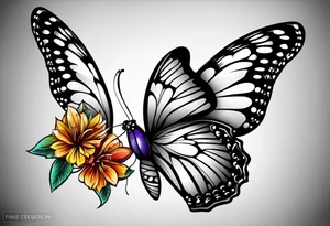 5. Butterfly: “A vibrant butterfly with colorful wings, resting on a flower, showcasing transformation and beauty.” tattoo idea