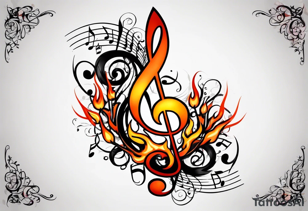 Musical notes on fire tattoo idea
