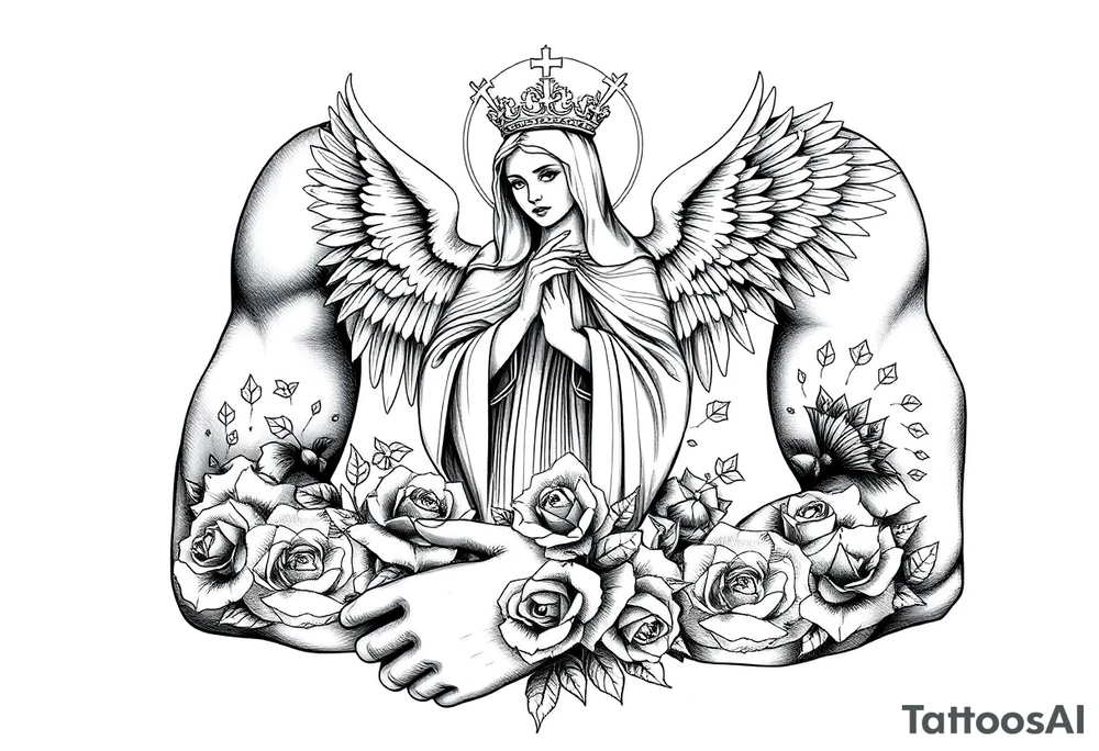 Saint Barbara, angels, roses, tattoo idea