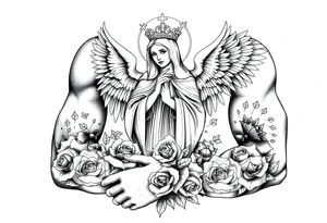 Saint Barbara, angels, roses, tattoo idea