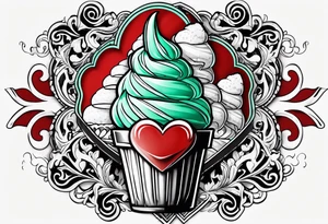 simple mint chocolate chip ice cream cone with small red heart on it somewhere. tattoo idea