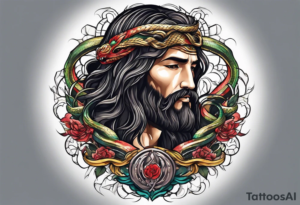 Almighty powerful Jesus cutting off the Serpent head tattoo idea