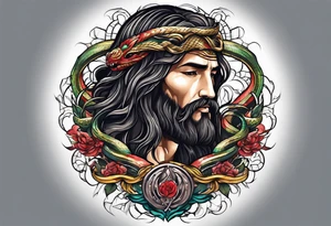 Almighty powerful Jesus cutting off the Serpent head tattoo idea