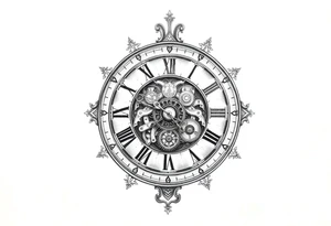 vintage roman numerals within ornate clockwork mechanism tattoo idea