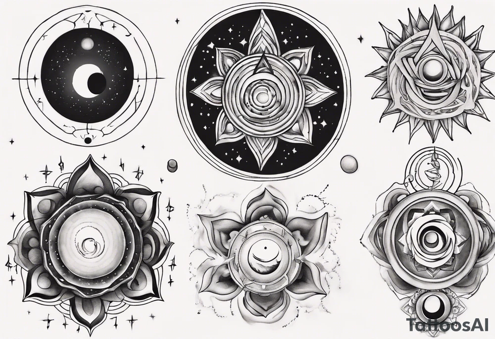 Spiritual awakening 
Planets 
Chakra tattoo idea