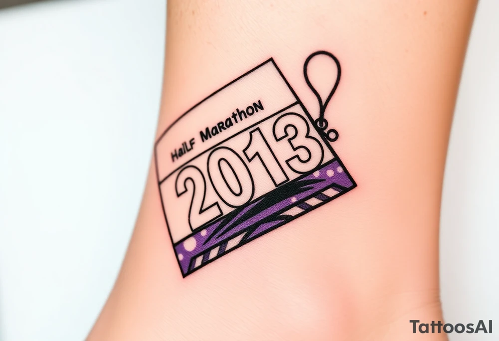 Racing half marathon bib 2013 purple and gold running safety pins running tattoo idea