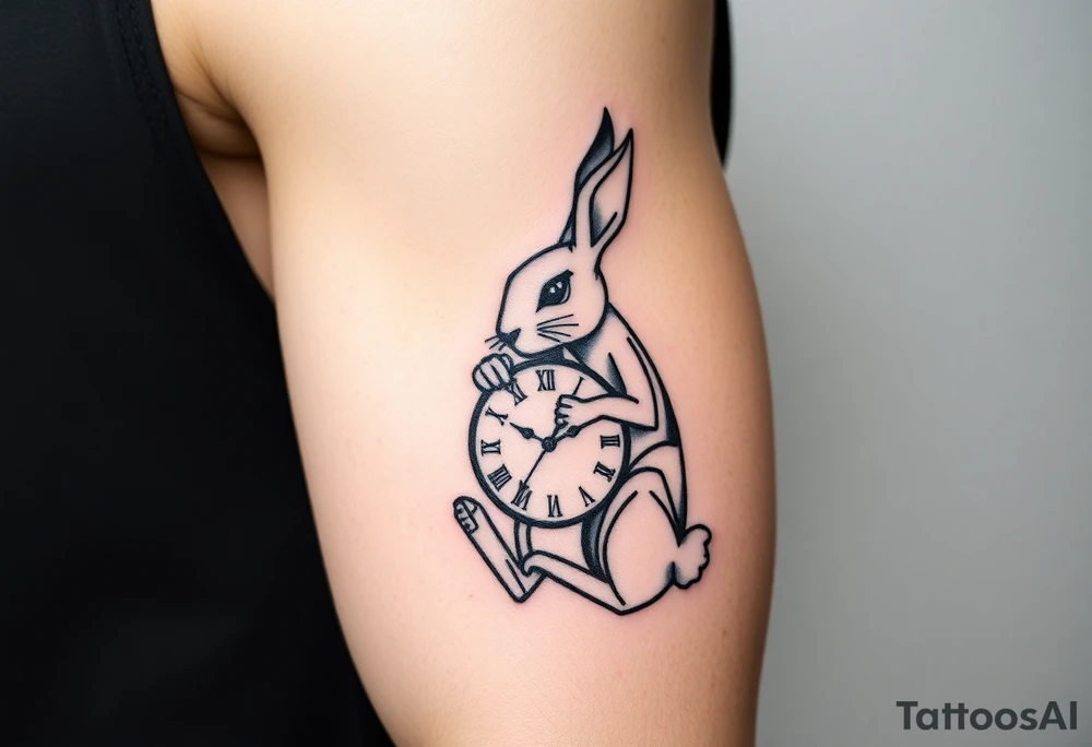 Tribal Rabbit holding a Clock tattoo idea