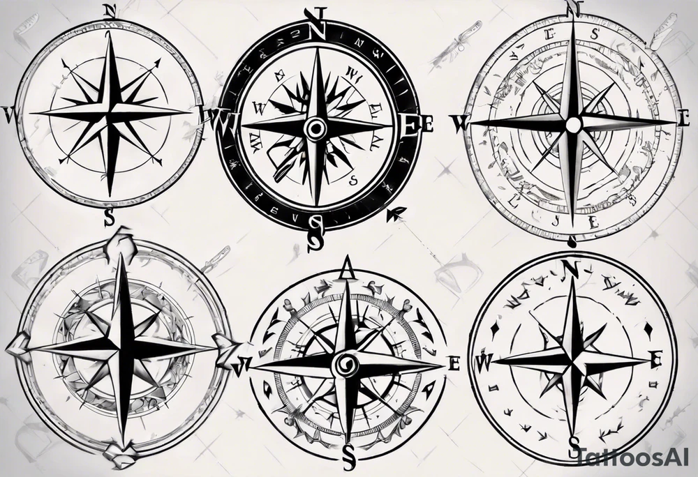 compass with vertical arrow tattoo idea