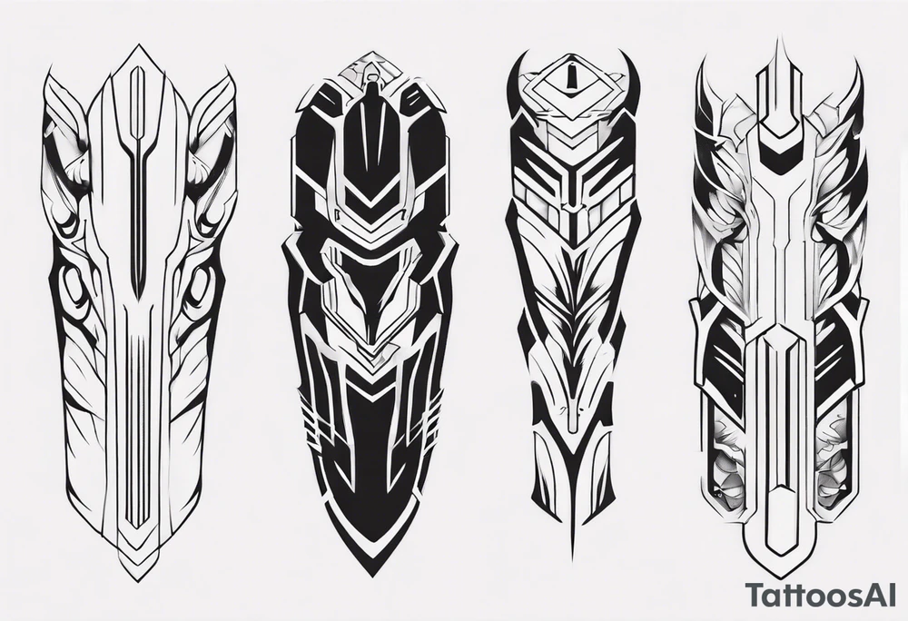 Futuristic leg armor tattoo idea