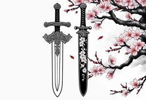 sword with a sakura tree tattoo idea