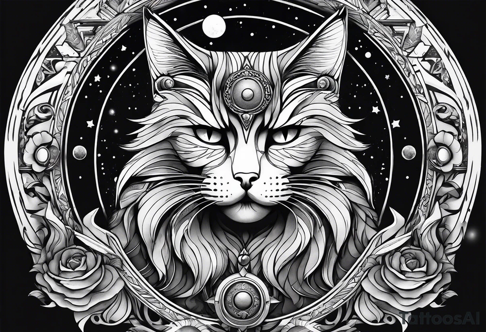 dark cat with a bad face surrounded by planets tattoo idea dark cat with a bad face surrounded by planets tattoo idea